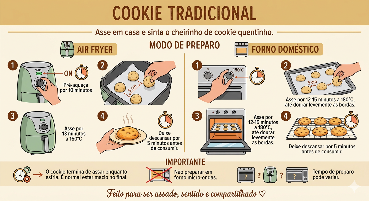 Instruções originais de como assar cookies - Air Fryer e Forno Doméstico